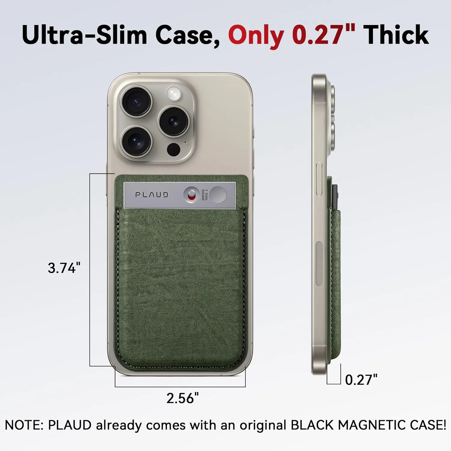 Magnetic Carrying Leather Case for PLAUD Note AI Voice Recorder – Thin Phone Wallet Attachment, Compatible with All Phone Sizes Green (Original Equipment Included, No Additional Purchases Needed)