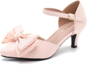 MAIERNISI JESSI Women's Bow Heels Closed Toe Kitten Heel Ankle Strap Dressy Wedding Pumps