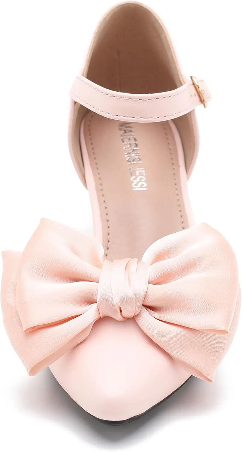 MAIERNISI JESSI Women's Bow Heels Closed Toe Kitten Heel Ankle Strap Dressy Wedding Pumps