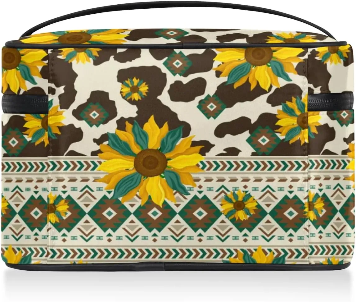 Makeup Bag,Navajo Aztec Sunflower Cosmetic Bags for Woman Girls,Portable Large Capacity Travel Makeup Case Organizer Cosmetic Case Travel Essential