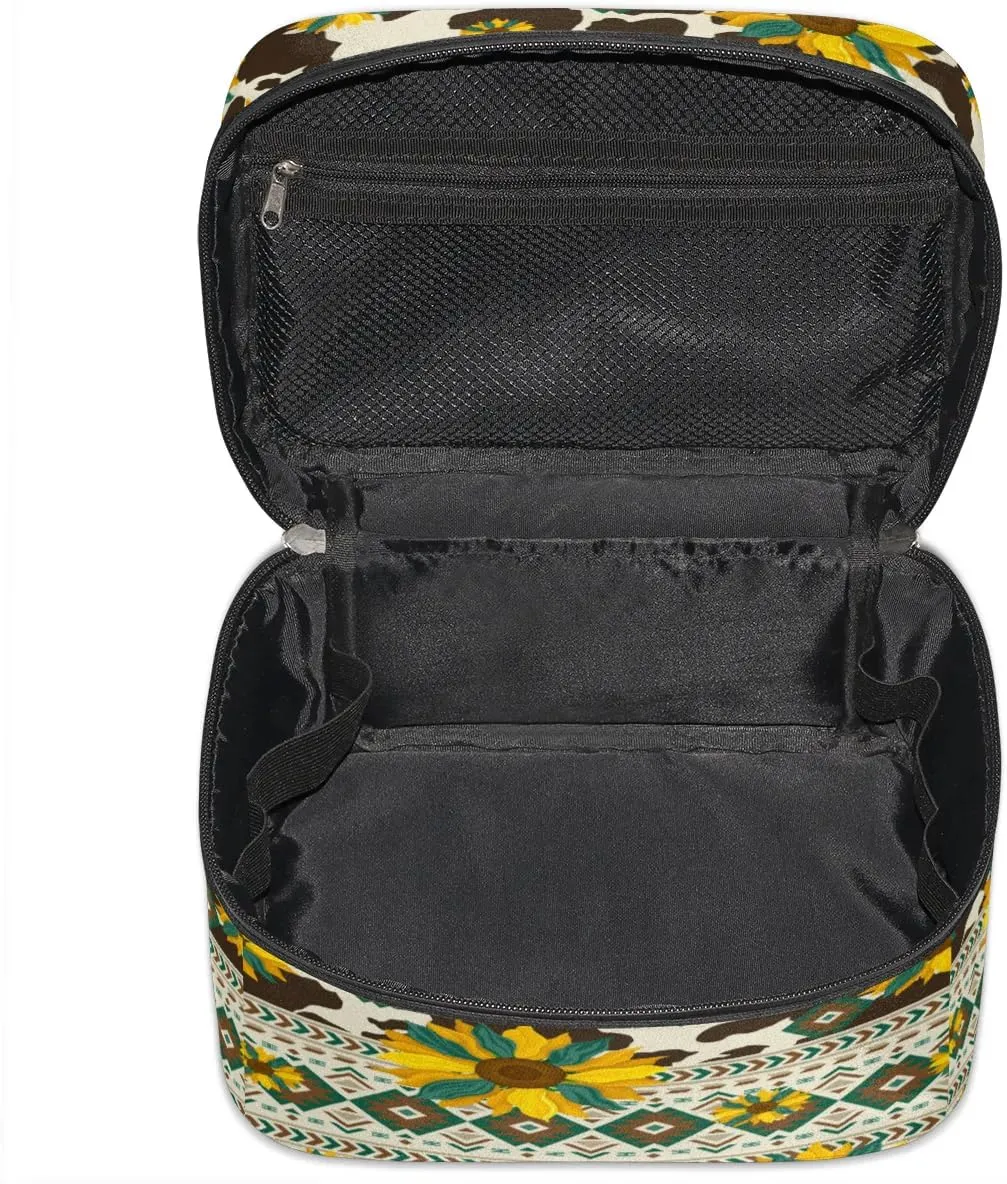 Makeup Bag,Navajo Aztec Sunflower Cosmetic Bags for Woman Girls,Portable Large Capacity Travel Makeup Case Organizer Cosmetic Case Travel Essential