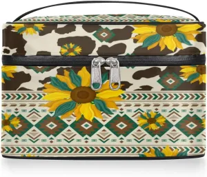 Makeup Bag,Navajo Aztec Sunflower Cosmetic Bags for Woman Girls,Portable Large Capacity Travel Makeup Case Organizer Cosmetic Case Travel Essential
