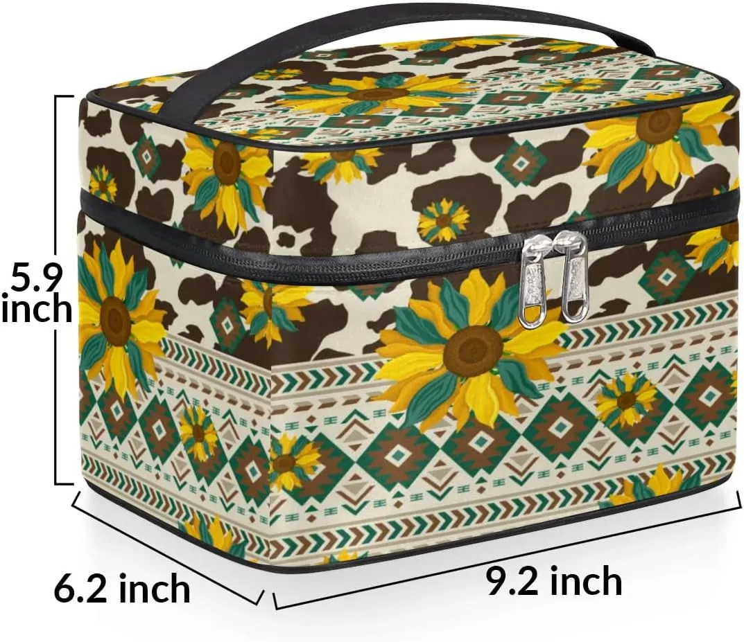 Makeup Bag,Navajo Aztec Sunflower Cosmetic Bags for Woman Girls,Portable Large Capacity Travel Makeup Case Organizer Cosmetic Case Travel Essential
