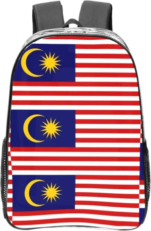 Malaysia Flag Transparent Backpack-16-Inch Pvc Clear Backpack With Side Pockets,Black