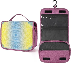 Mandala Design,Waterproof Travel Toiletry Hanging Bag,Mandala Design Mystic Universe Print,Makeup bag,Travel Organizers,Cosmetic Travel-Sized Container,Large Capacity for Women,Blue Yellow