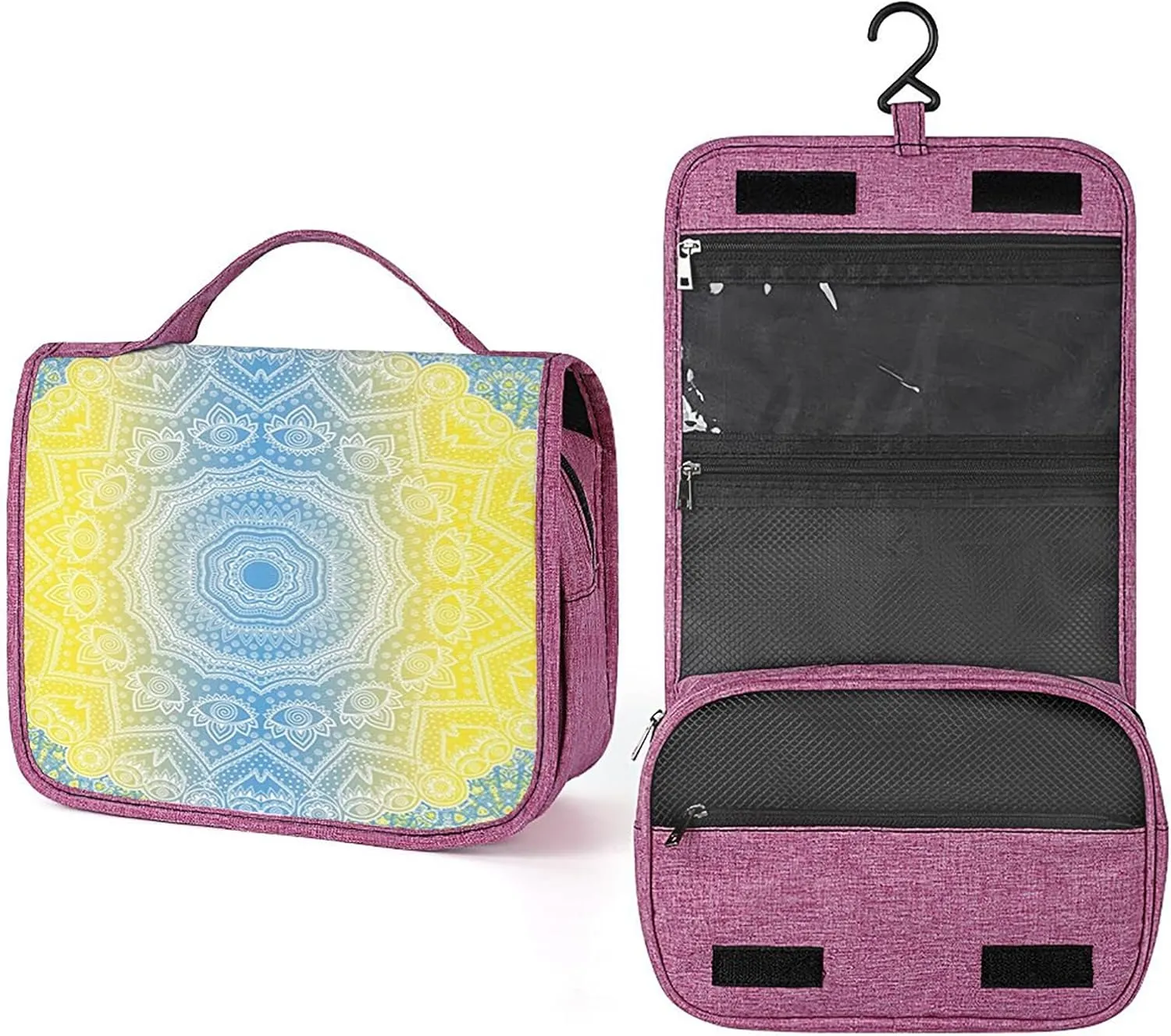 Mandala Design,Waterproof Travel Toiletry Hanging Bag,Mandala Design Mystic Universe Print,Makeup bag,Travel Organizers,Cosmetic Travel-Sized Container,Large Capacity for Women,Blue Yellow
