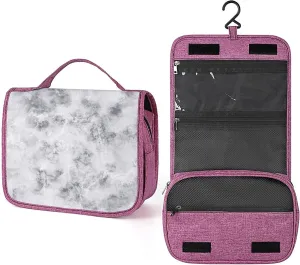 Marble,Travel Toiletry Hanging Bag Waterproof Bags,Granite Surface Pattern with Stormy,Makeup bag Organizers, Cosmetic Travel-Sized Container,Large Capacity for Women,Gray White