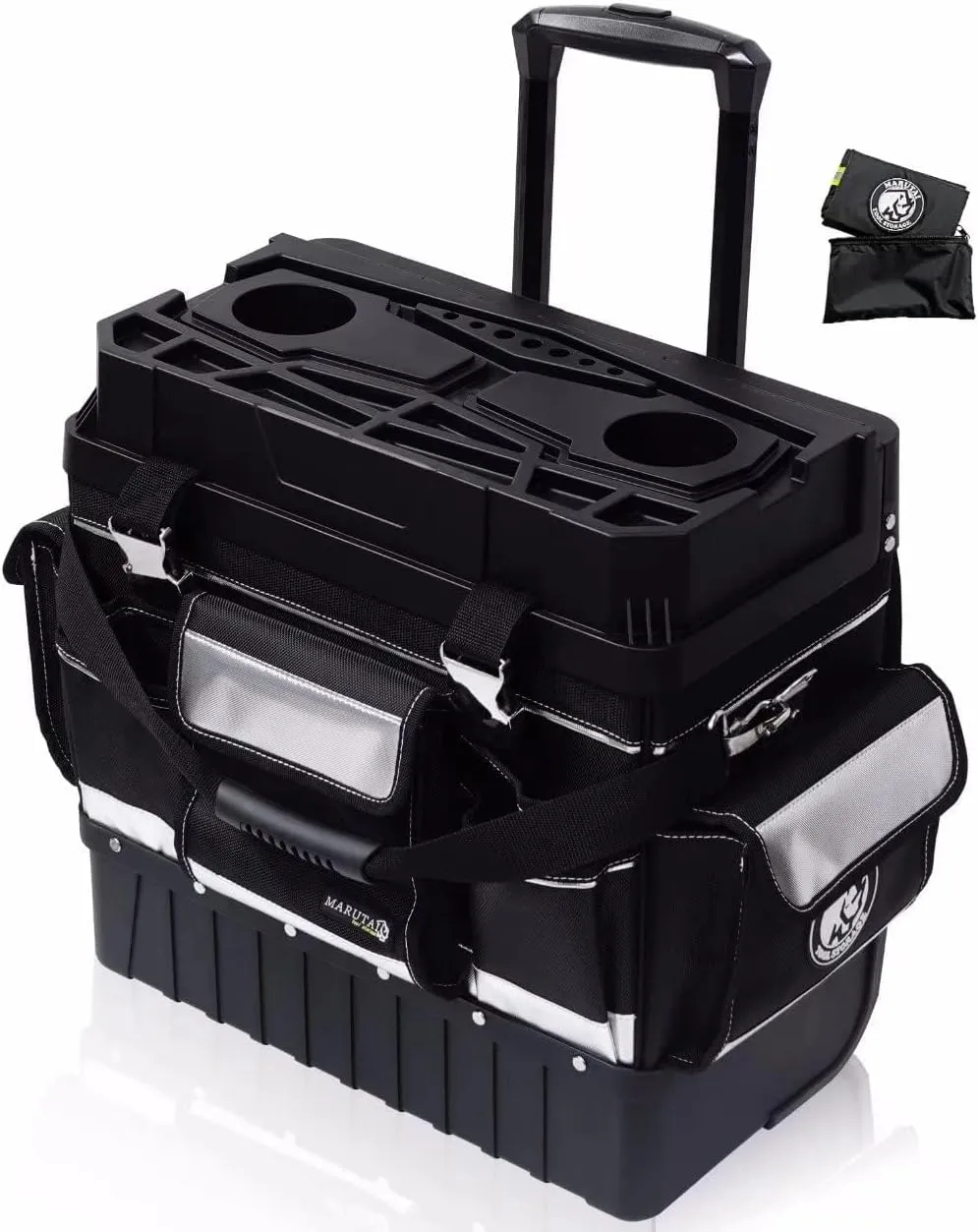 MARUTAI 18'' Rolling Tool Bag with Wheels, Tool Bags Organizer, with Telescopic Handle and Waterproof Cover, 330lbs Load Rated, Storage Manager Toolbox for Camping, Construction Sites