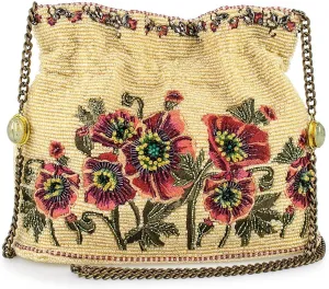 Mary Frances In the Wild Beaded Crossbody Handbag Floral-Themed Vegan Evening Purse, Beige