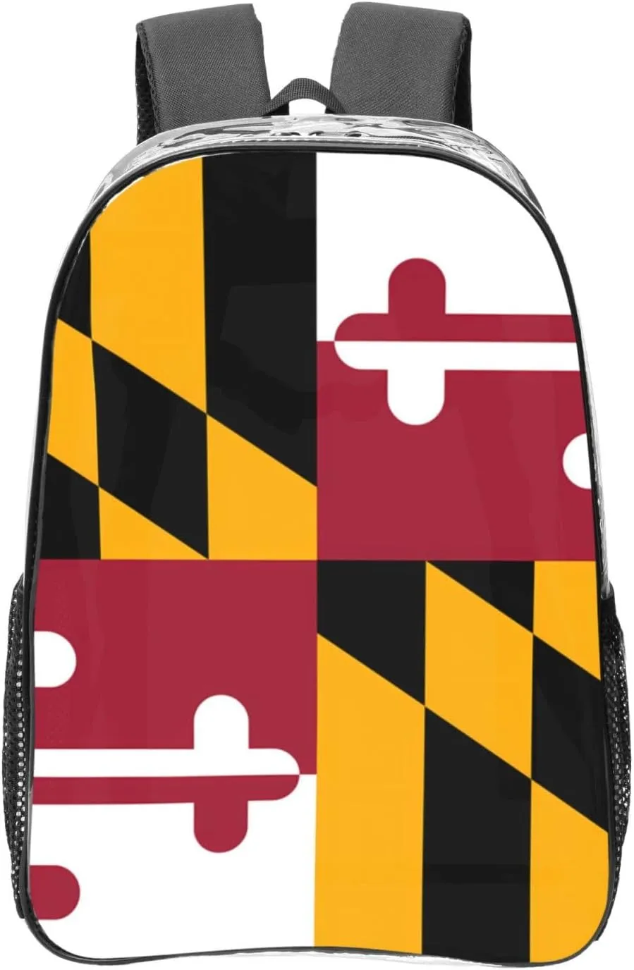 Maryland State Flag Transparent Backpack-16-Inch Pvc Clear Backpack With Side Pockets,Black