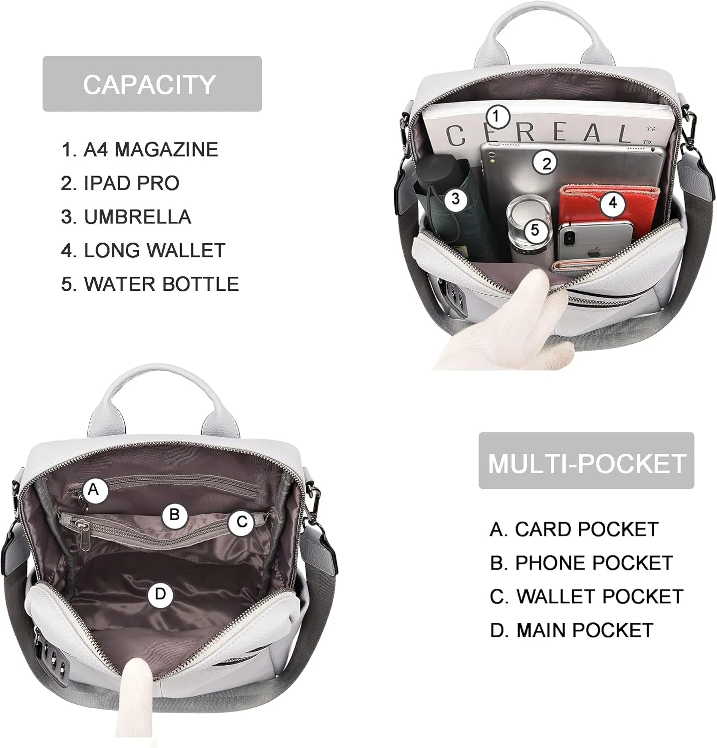 Maxoner Backpack Purse for Women Fashion Genuine Leather Convertible Shoulder Handbag Travel Bag Satchel Rucksack Ladies Bag