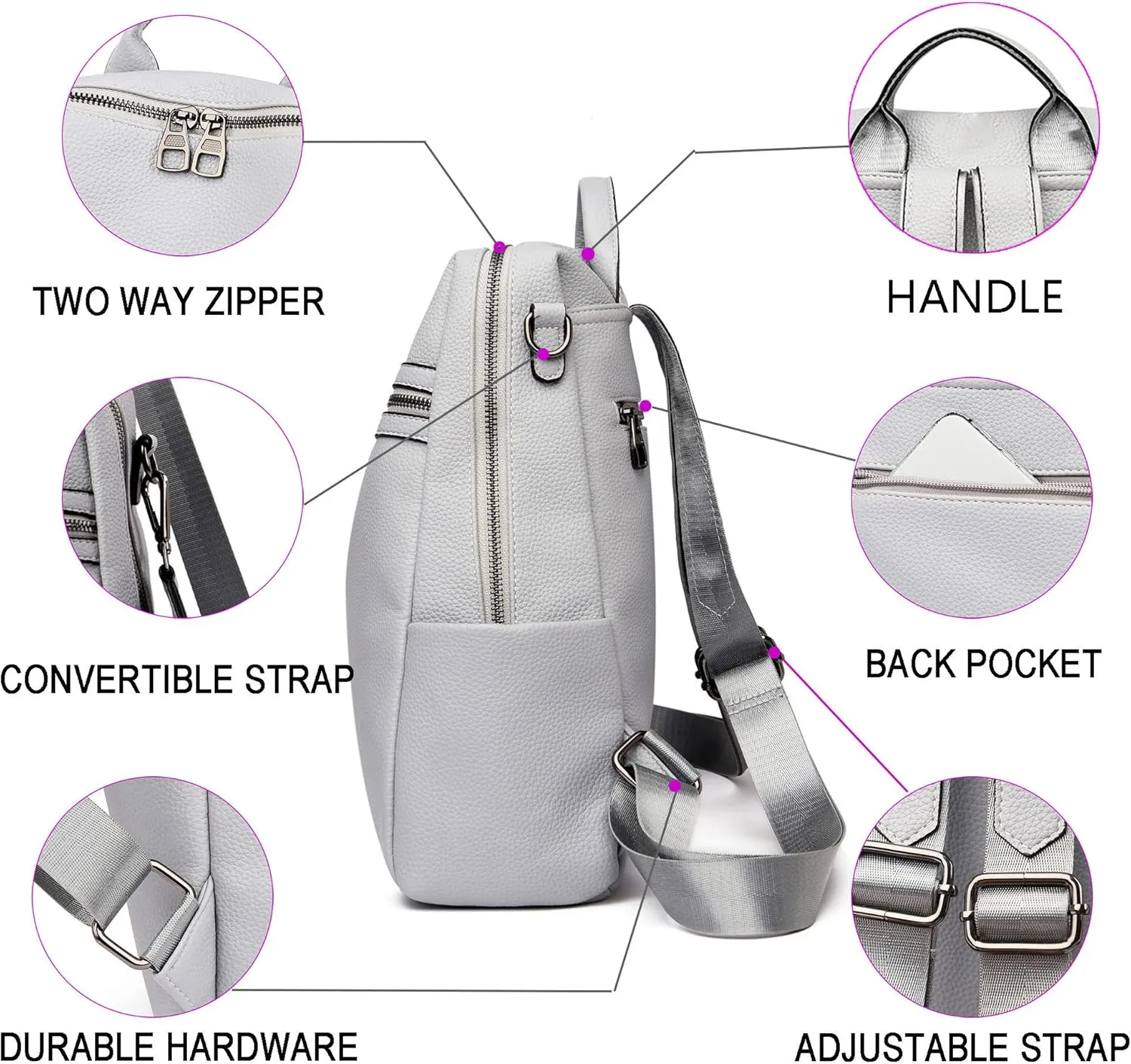 Maxoner Backpack Purse for Women Fashion Genuine Leather Convertible Shoulder Handbag Travel Bag Satchel Rucksack Ladies Bag