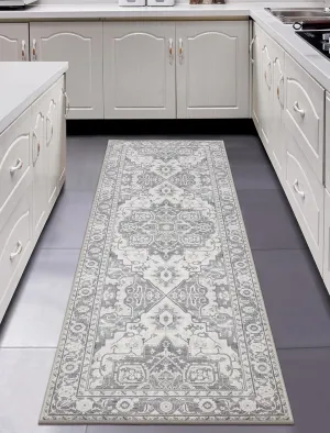 MaxRugrs Washable Runner Rug 2x6 Stain Resistant Kitchen Rug Runners for Hallways Non Slip Throw Rugs for Entryway,Bedroom,Laundry Room Grey Vintage Floor Carpet Runner- Soft Thin Mat for Family Pet