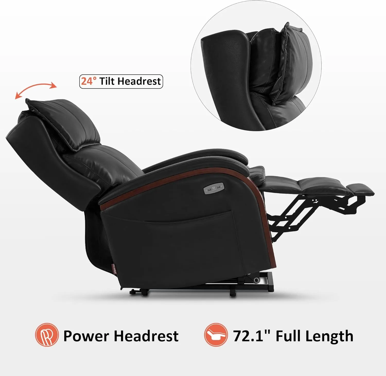 MCombo Power Lift Recliner Chair Sofa with Massage and Heat, Adjustable Headrest for Elderly People, Solid Wood Armrest, USB Ports, Side Pockets, Faux Leather 7917 (Black, Medium)