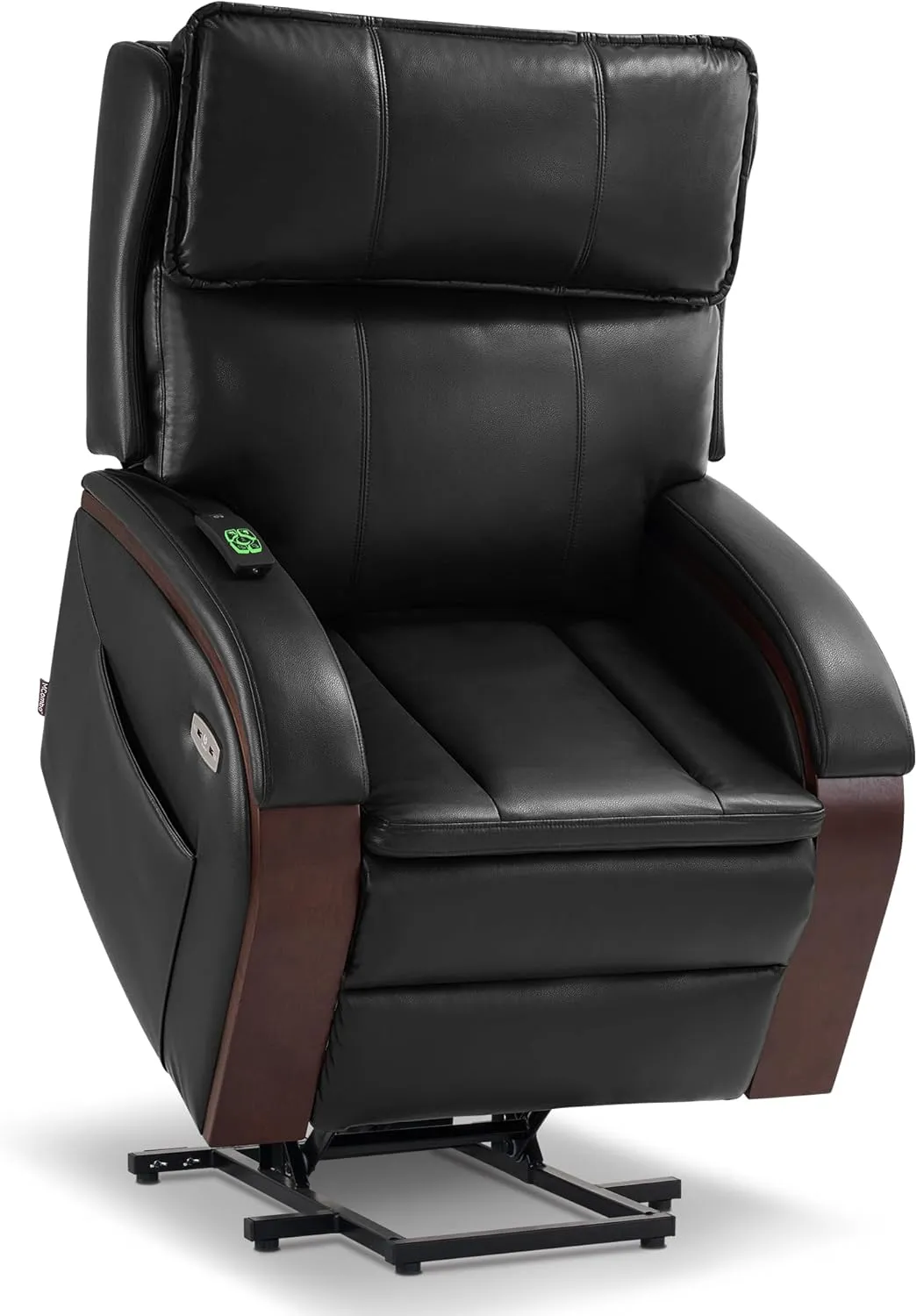 MCombo Power Lift Recliner Chair Sofa with Massage and Heat, Adjustable Headrest for Elderly People, Solid Wood Armrest, USB Ports, Side Pockets, Faux Leather 7917 (Black, Medium)
