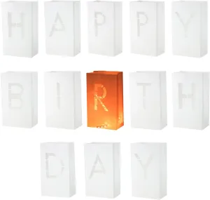MECCANIXITY White Paper Luminary Bags, Birthday Sign Flame Resistant Candles Bags for Birthday Celebration Decoration Proposals