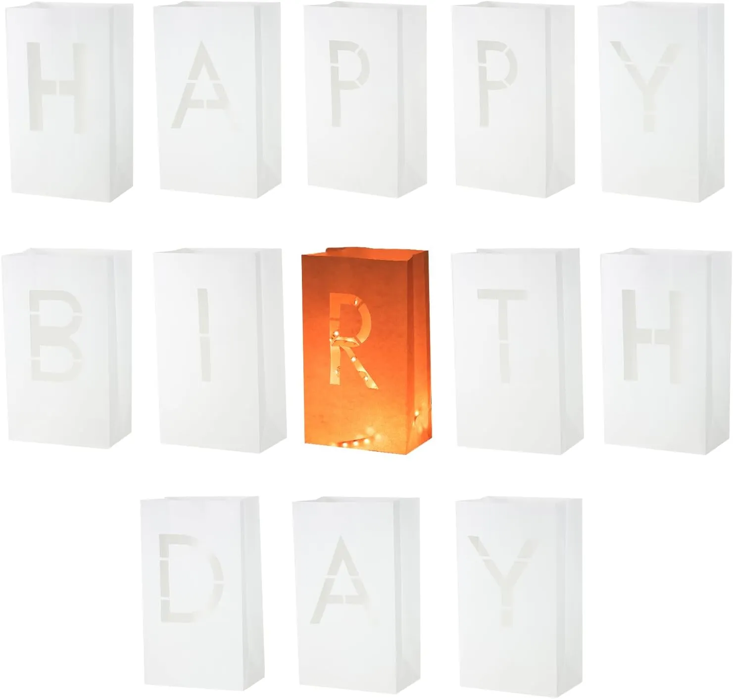 MECCANIXITY White Paper Luminary Bags, Birthday Sign Flame Resistant Candles Bags for Birthday Celebration Decoration Proposals