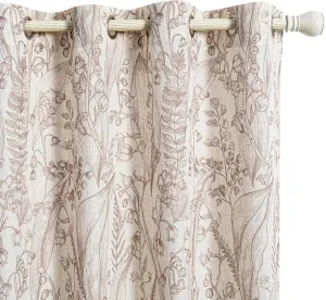 MEETSKY Floral Curtains 84 inches Long - Linen Curtain for Living Room Bedroom Farmhouse Vintage Botanical Patterned Drapes Light Filtering Privacy Protect Window Treatment, 52" Wide, Brown, 2 Panels
