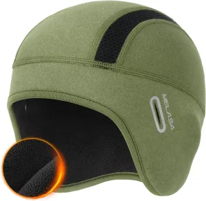MELASA Thermal Fleece Skull Cap Beanie with Glasses Holes, Ear Warmer Helmet Liner, Winter Cycling Bike Hat for Men Women