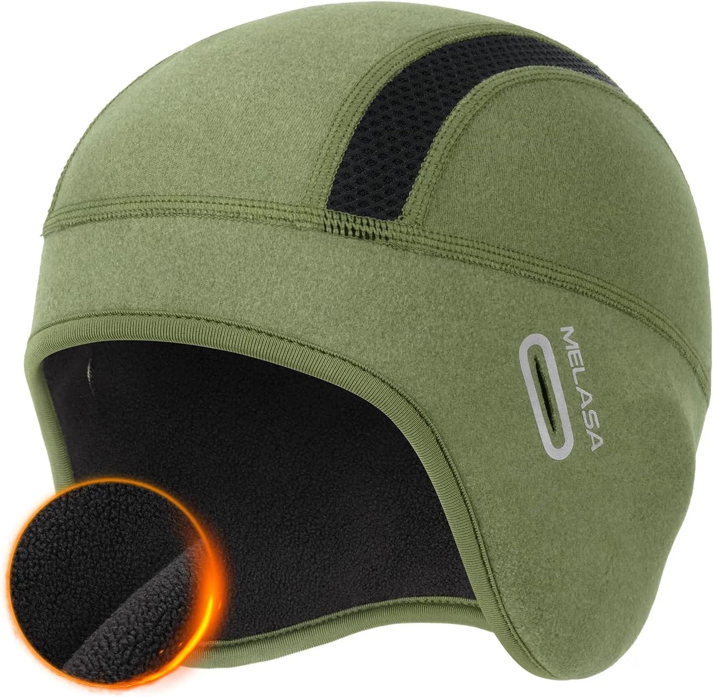 MELASA Thermal Fleece Skull Cap Beanie with Glasses Holes, Ear Warmer Helmet Liner, Winter Cycling Bike Hat for Men Women