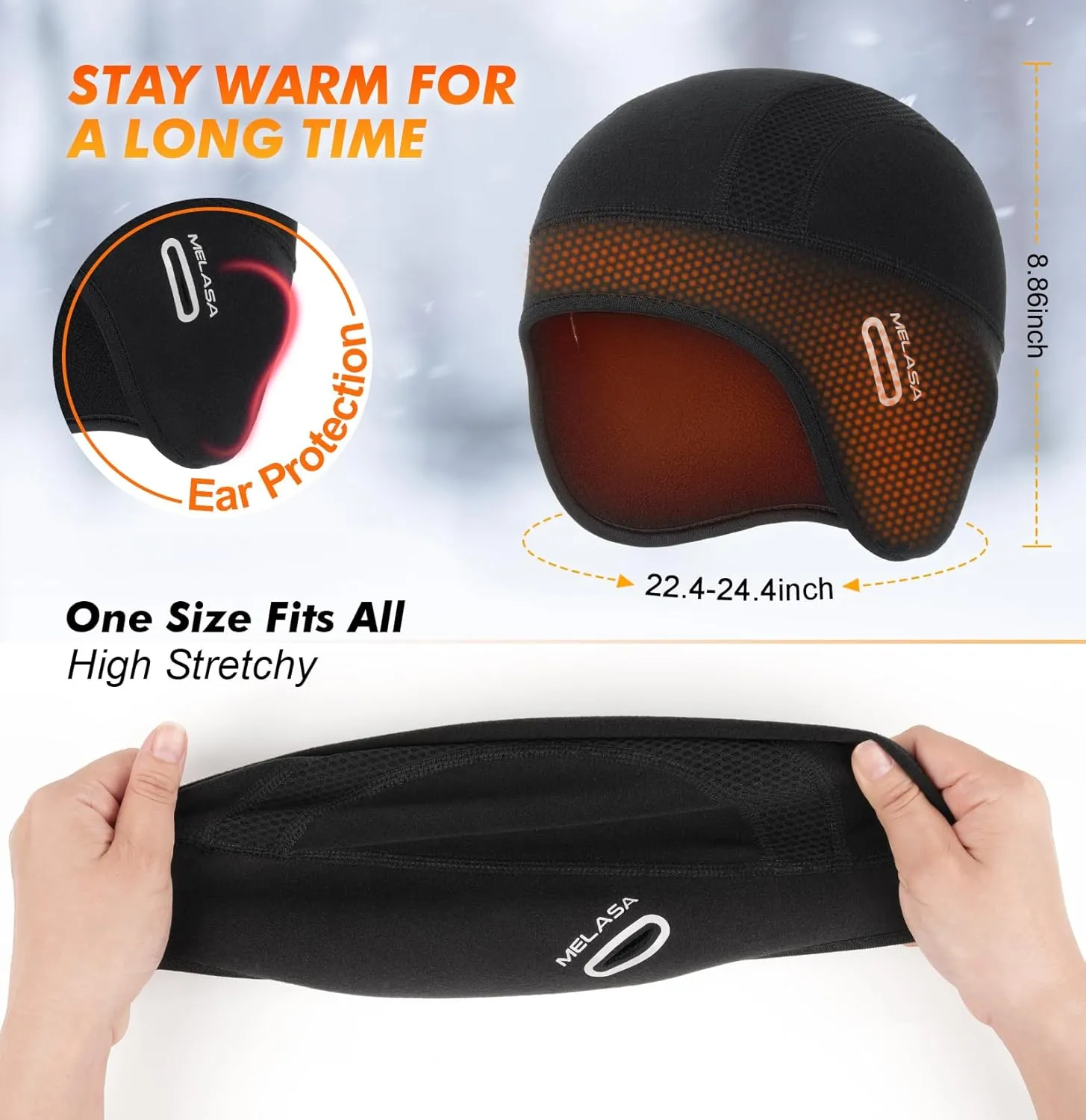 MELASA Thermal Fleece Skull Cap Beanie with Glasses Holes, Ear Warmer Helmet Liner, Winter Cycling Bike Hat for Men Women
