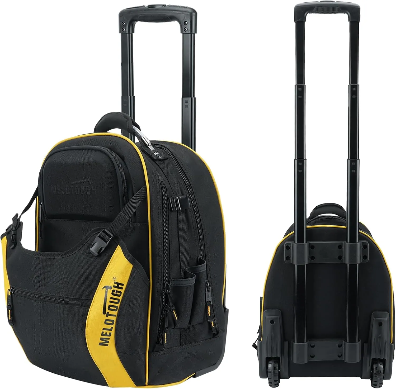 MELOTOUGH Rolling Tool Bag with Telescoping Handle Wheeled Heavy Duty Rolling Electrican Tote Bag with Wheels,for Men Wheels Tool Bag for Contractors, Technicians, Trave,Tradesmen(Yellow)