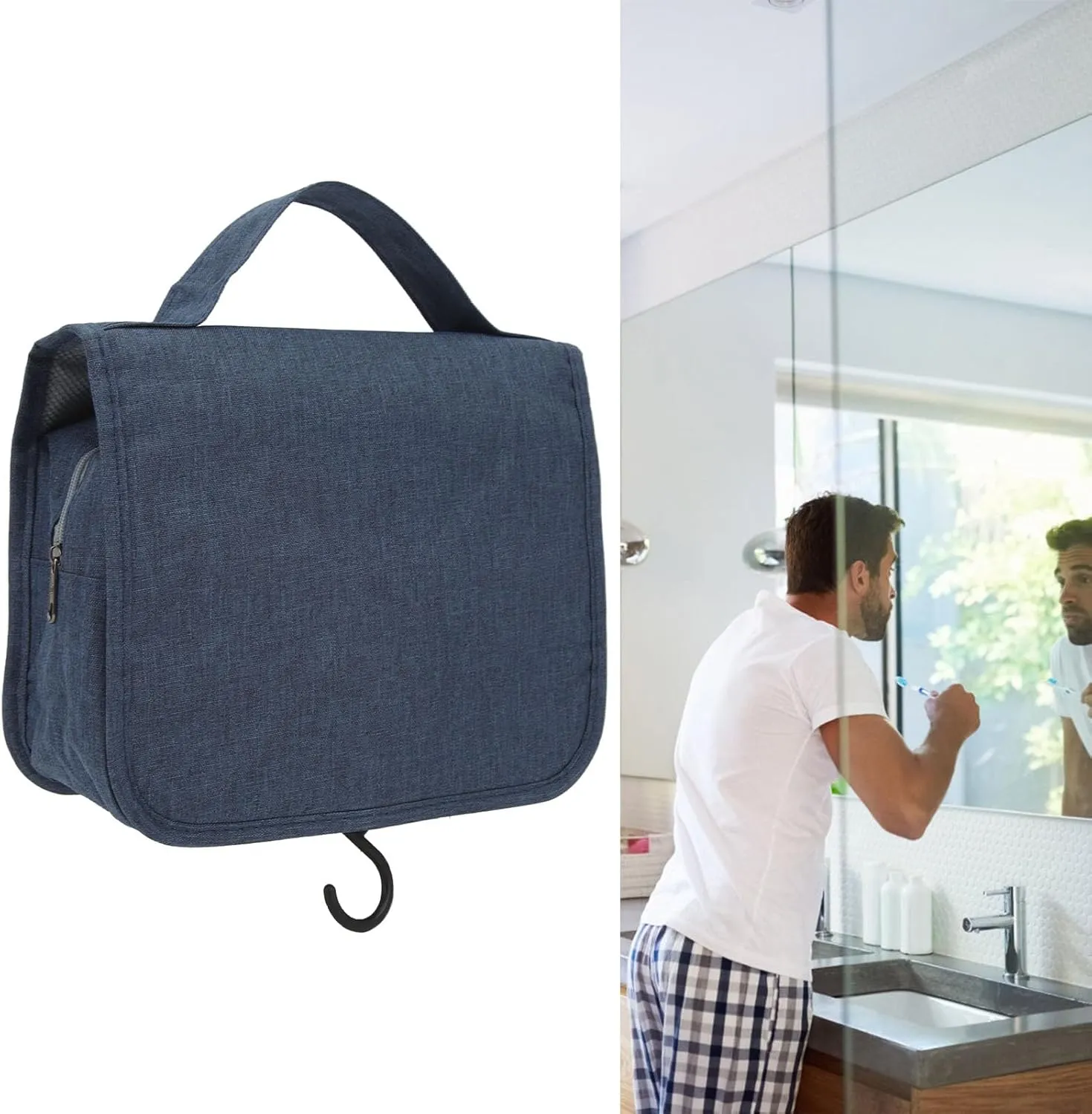 Men Business Travel Toiletry Bag Large Capacity Hanging Bag for Traveling Camping (Dark Blue)