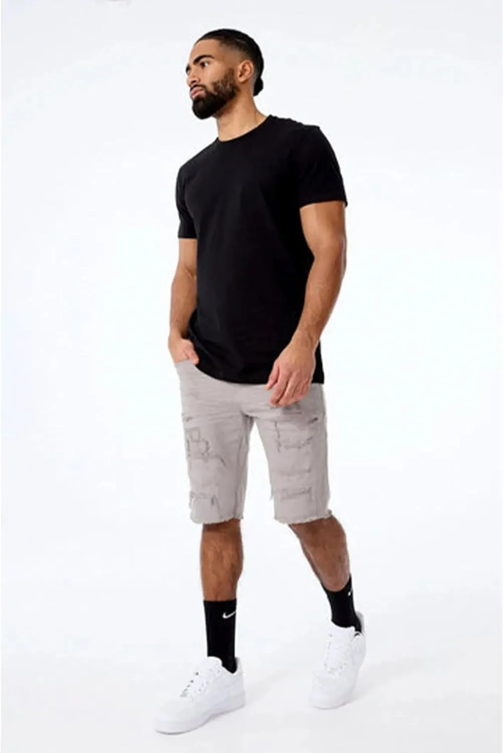 Men Twill Garment Dyed Denim Shorts (Light Grey)