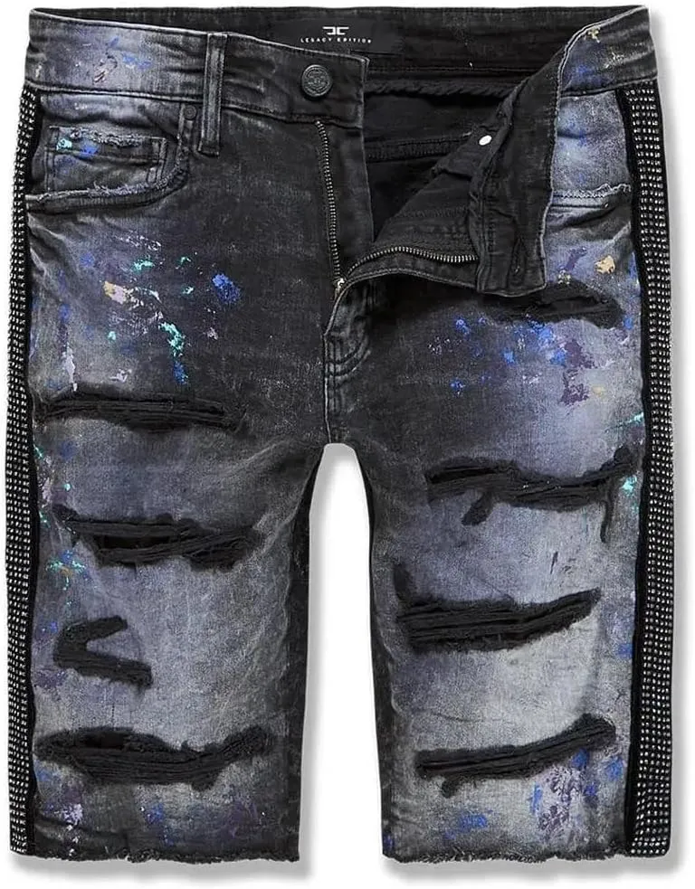 Men Vegas Striped Denim Shorts (Dark Raven)