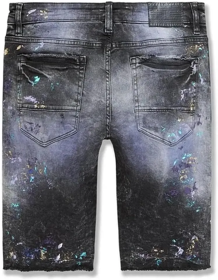 Men Vegas Striped Denim Shorts (Dark Raven)