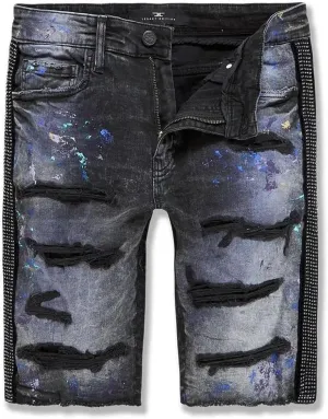 Men Vegas Striped Denim Shorts (Dark Raven)