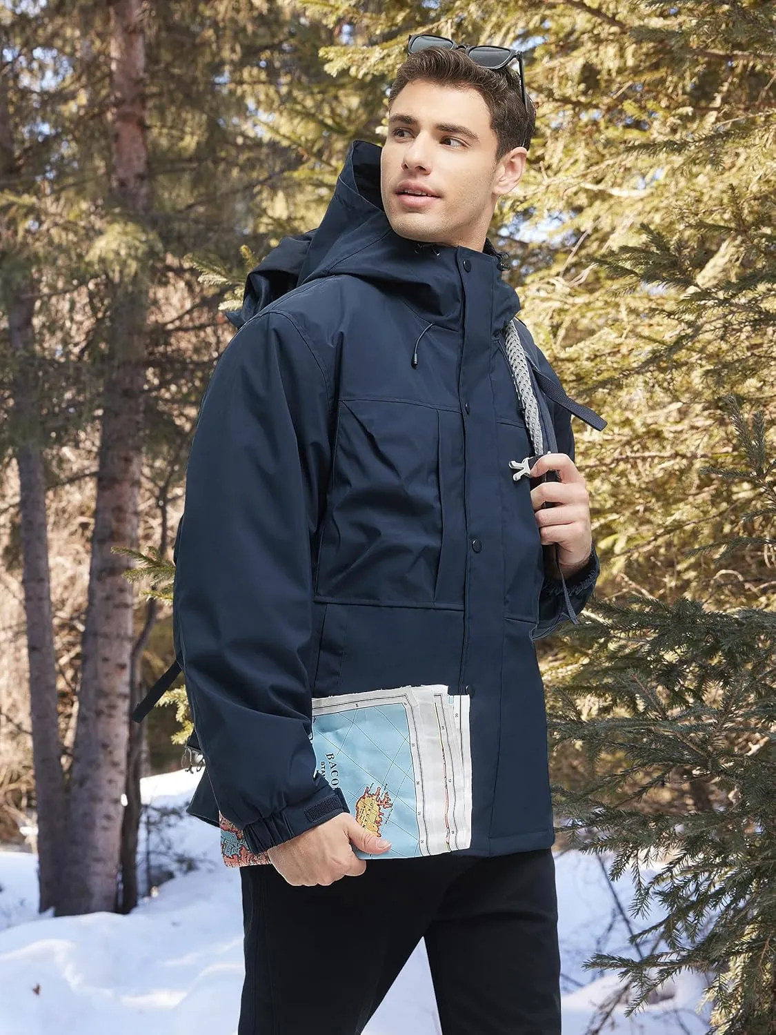 Men's 3 in 1 Winter Coats Water Resistant Ski Snow Warm Puffer Cotton Jacket With Multi-Pockets Windbreaker Jacket