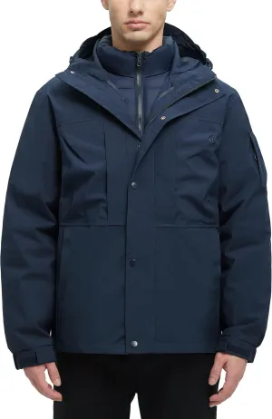 Men's 3 in 1 Winter Coats Water Resistant Ski Snow Warm Puffer Cotton Jacket With Multi-Pockets Windbreaker Jacket