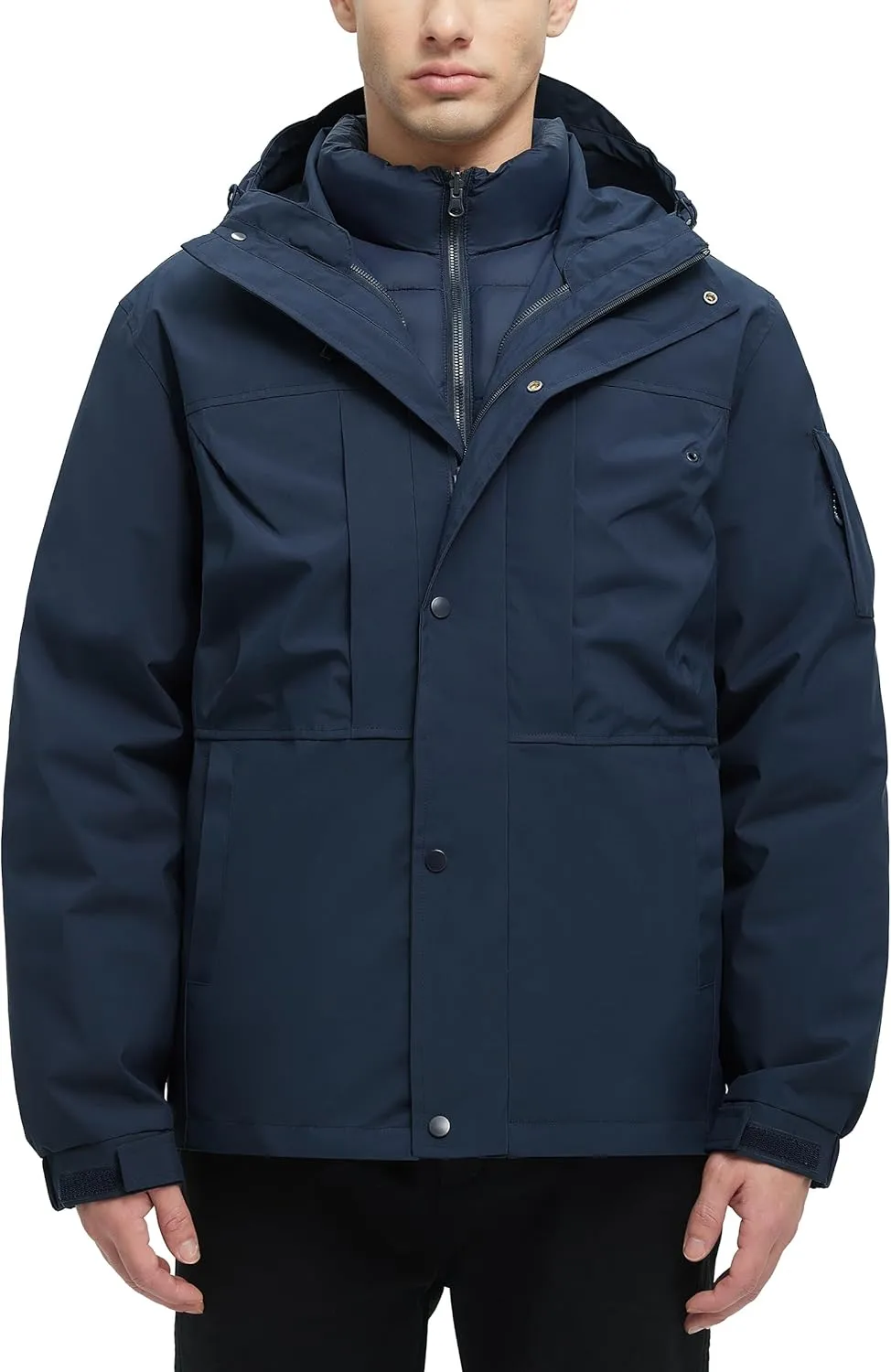 Men's 3 in 1 Winter Coats Water Resistant Ski Snow Warm Puffer Cotton Jacket With Multi-Pockets Windbreaker Jacket