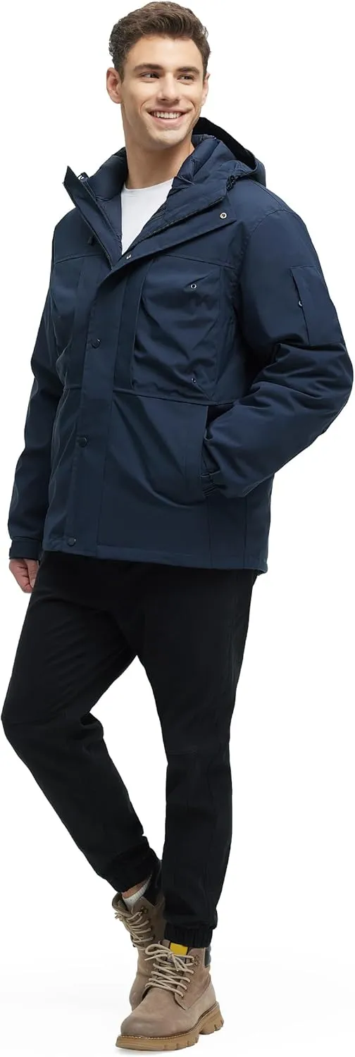 Men's 3 in 1 Winter Coats Water Resistant Ski Snow Warm Puffer Cotton Jacket With Multi-Pockets Windbreaker Jacket
