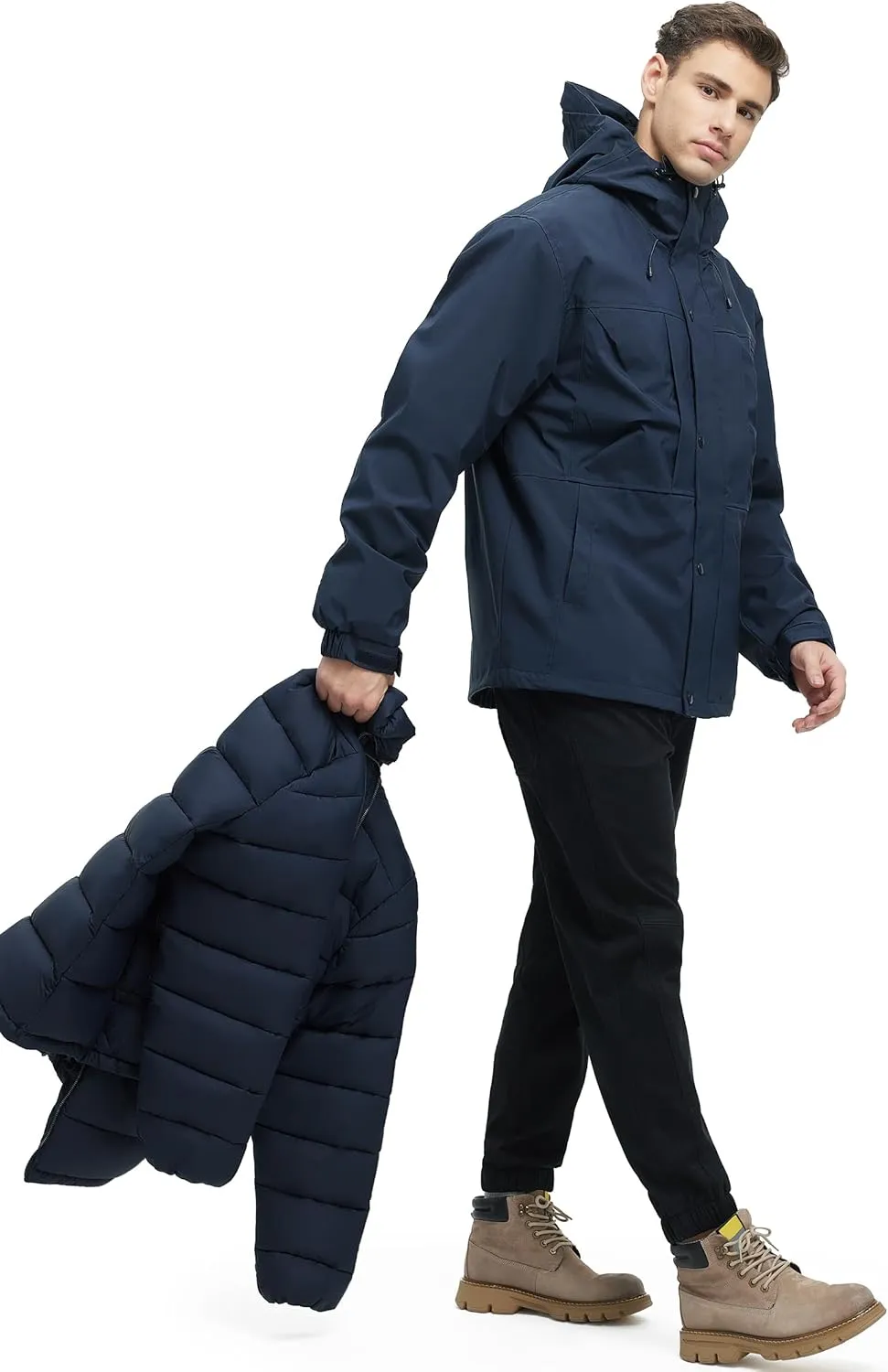 Men's 3 in 1 Winter Coats Water Resistant Ski Snow Warm Puffer Cotton Jacket With Multi-Pockets Windbreaker Jacket