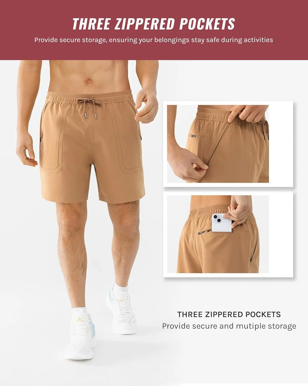 Men's 7" Quick Dry Stretch Hiking Shorts for Running Fishing and Outdoor Adventure with Multi Pockets