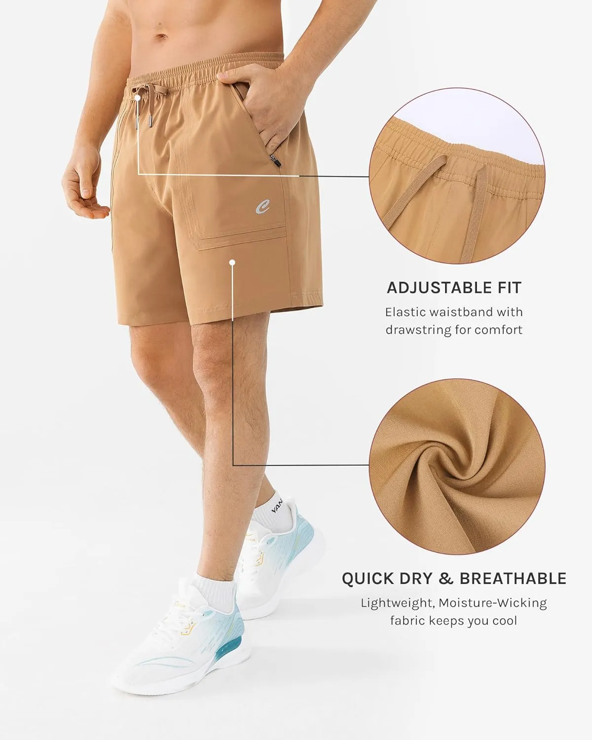 Men's 7" Quick Dry Stretch Hiking Shorts for Running Fishing and Outdoor Adventure with Multi Pockets