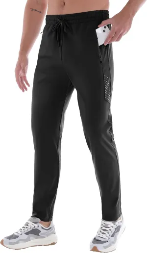 Men's Athletic Joggers Pants Workout Jogging Sweatpants Elastic Waist Tapered Stretch Casual Track Pants Zip Pockets