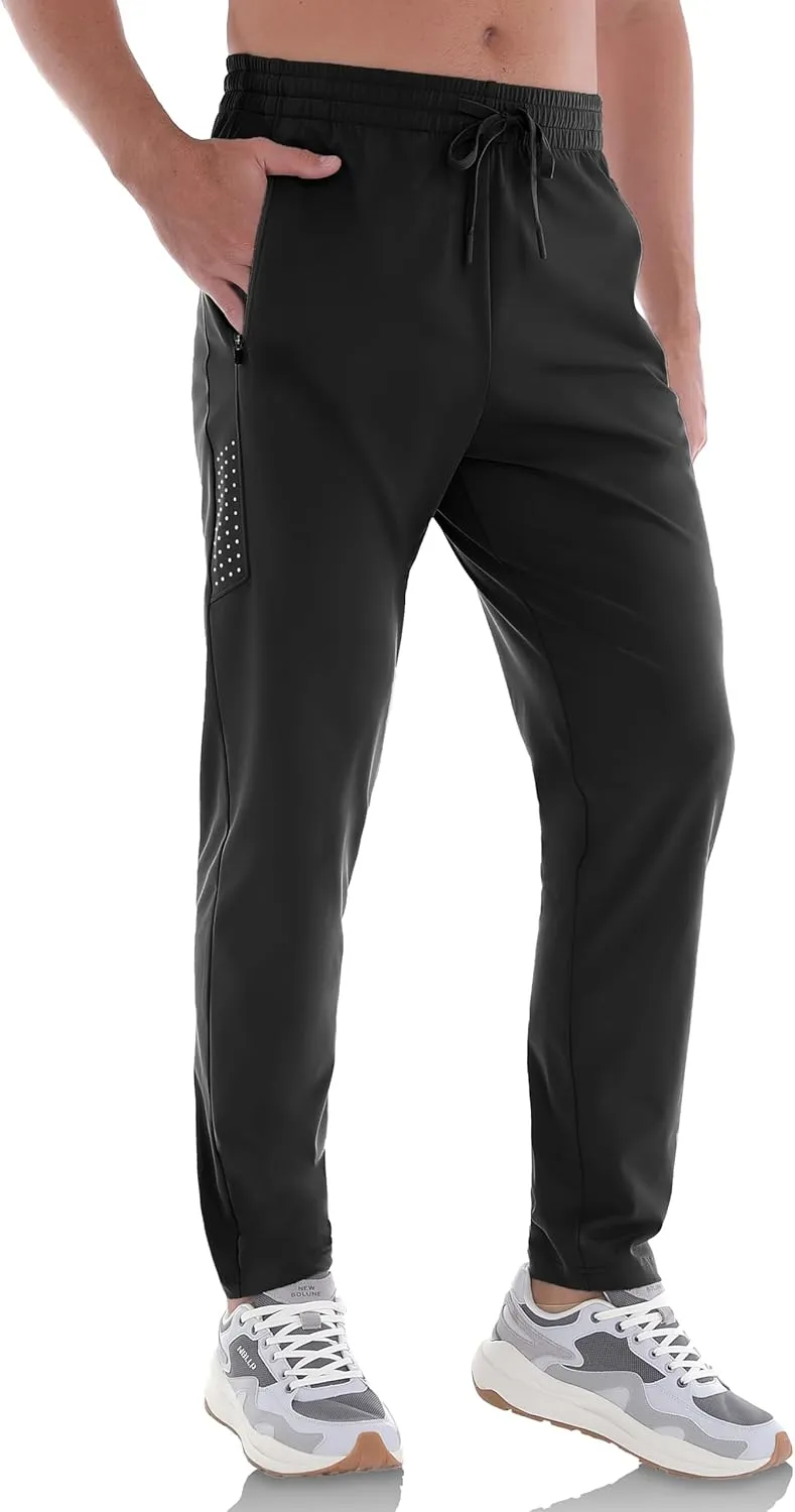 Men's Athletic Joggers Pants Workout Jogging Sweatpants Elastic Waist Tapered Stretch Casual Track Pants Zip Pockets