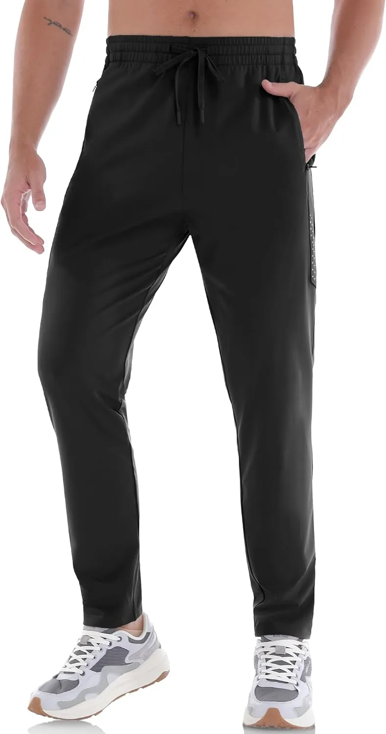 Men's Athletic Joggers Pants Workout Jogging Sweatpants Elastic Waist Tapered Stretch Casual Track Pants Zip Pockets