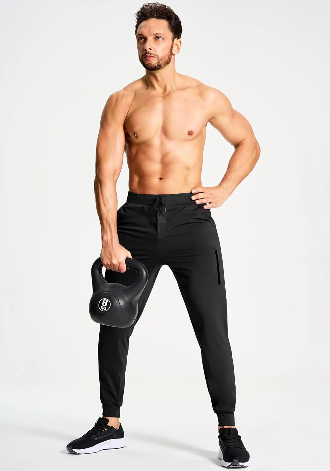 Men's Athletic Joggers Stretch Sweatpants with Zipper Pockets Running Workout Gym Track Golf Pants for Men