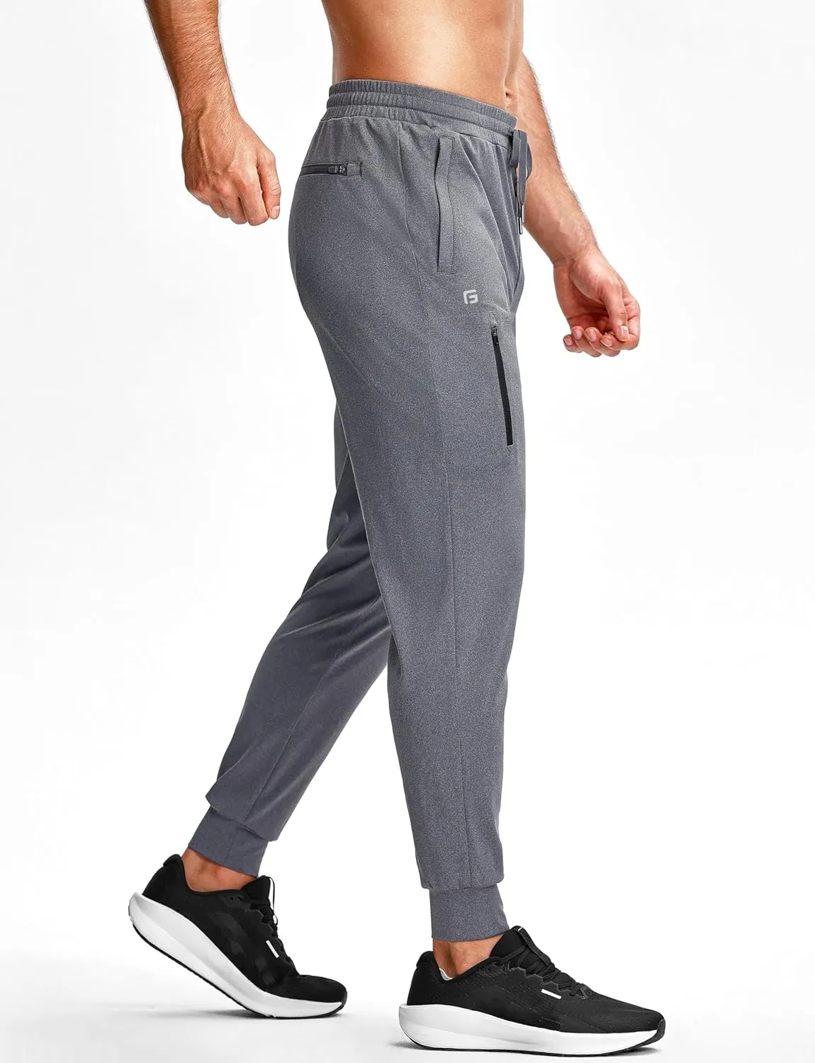 Men's Athletic Joggers with Zipper Pockets Stretch Tapered Running Sweatpants Gym Jogging Workout Pants for Men