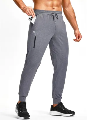 Men's Athletic Joggers with Zipper Pockets Stretch Tapered Running Sweatpants Gym Jogging Workout Pants for Men