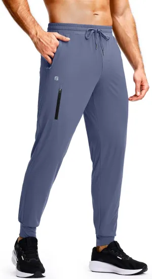 Men's Athletic Joggers with Zipper Pockets Stretch Tapered Running Sweatpants Gym Jogging Workout Pants for Men