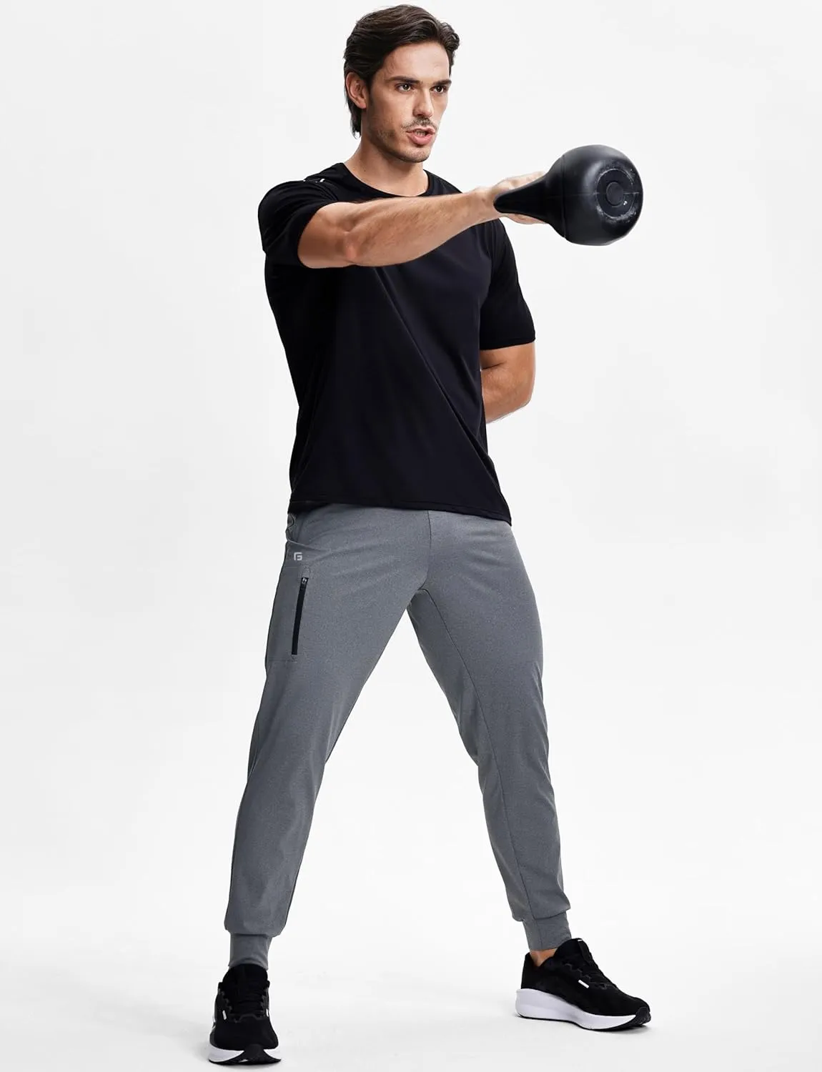 Men's Athletic Joggers with Zipper Pockets Stretch Tapered Running Sweatpants Gym Jogging Workout Pants for Men