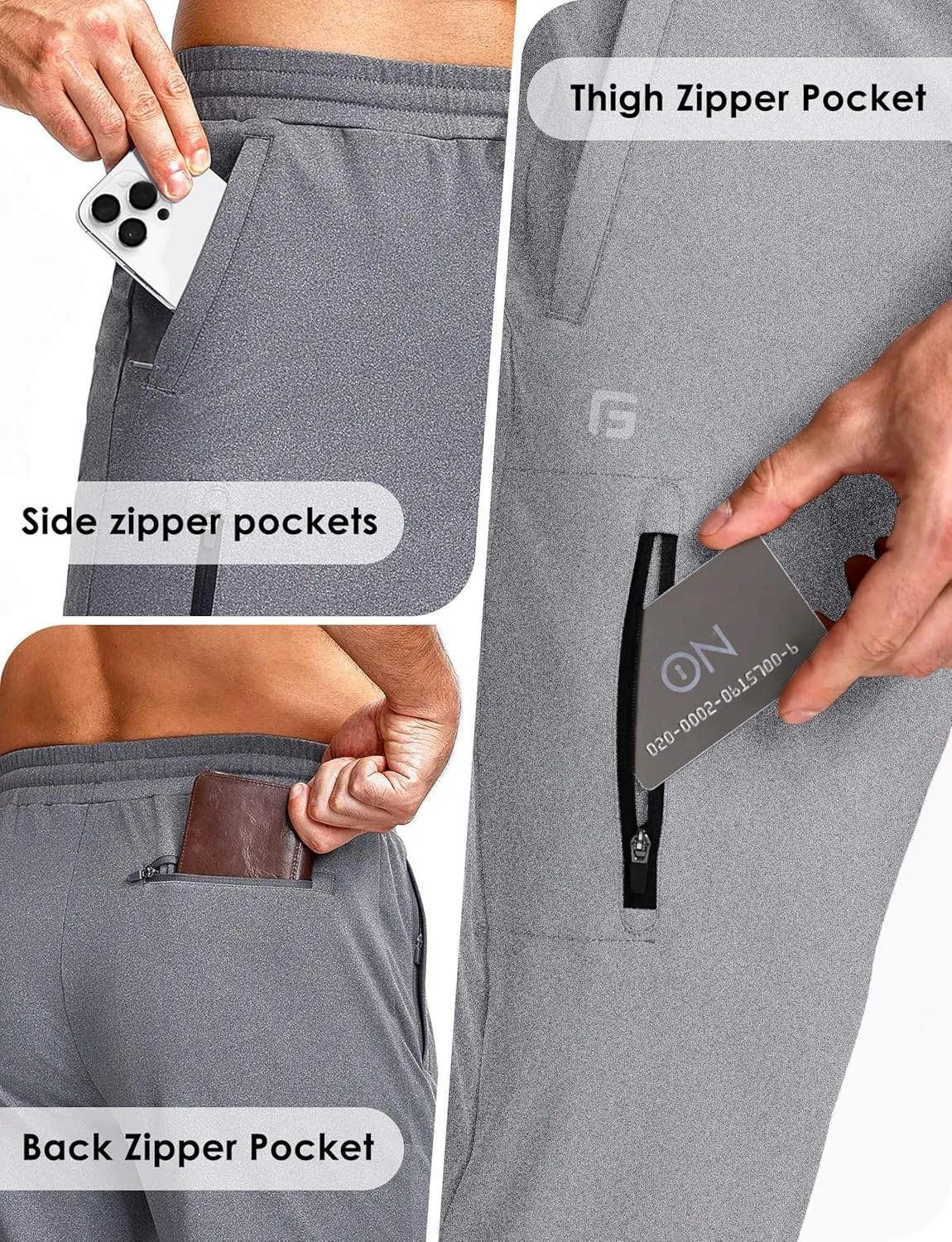 Men's Athletic Joggers with Zipper Pockets Stretch Tapered Running Sweatpants Gym Jogging Workout Pants for Men