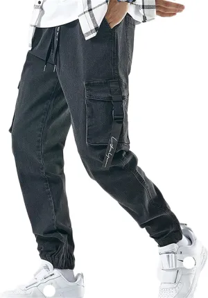 Men's Baggy Jeans Hip Hop Jeans Drawstring Multi Pocket Loose Jeans Fashion Dance Skater Skateboard Pants