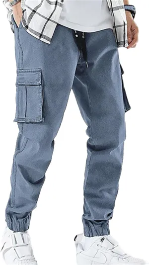 Men's Baggy Jeans Hip Hop Jeans Drawstring Multi Pocket Loose Jeans Fashion Dance Skater Skateboard Pants