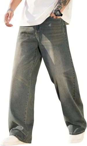 Mens Baggy Jeans with Cargo Pockets Goth Steampunk Y2k Wide Leg Denim Pants Skater Streetwear